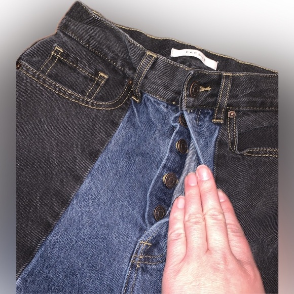 Pacsun UHR Ultra High Rise Slim Black Blue Colorblock Jean 24 Straight Cut Ankle - Picture 8 of 12